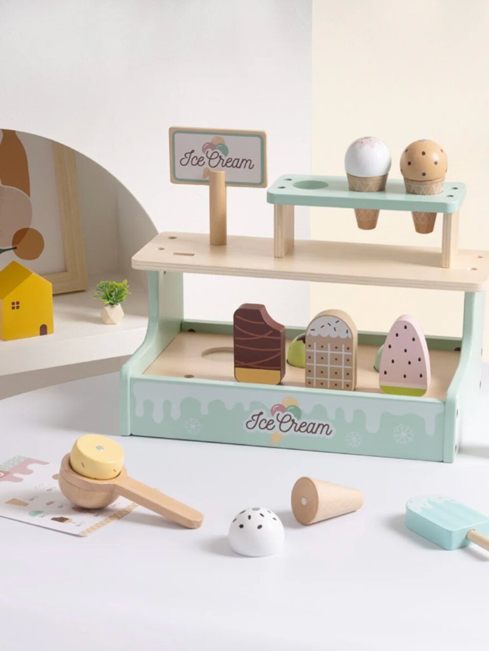 Montessori Wooden Ice Cream Shop Pretend Play Toy Set New - Picture 8 of 13